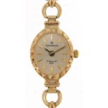 Sovereign, ladies 9ct gold wristwatch with 9ct gold strap and box, the case 15mm wide, total