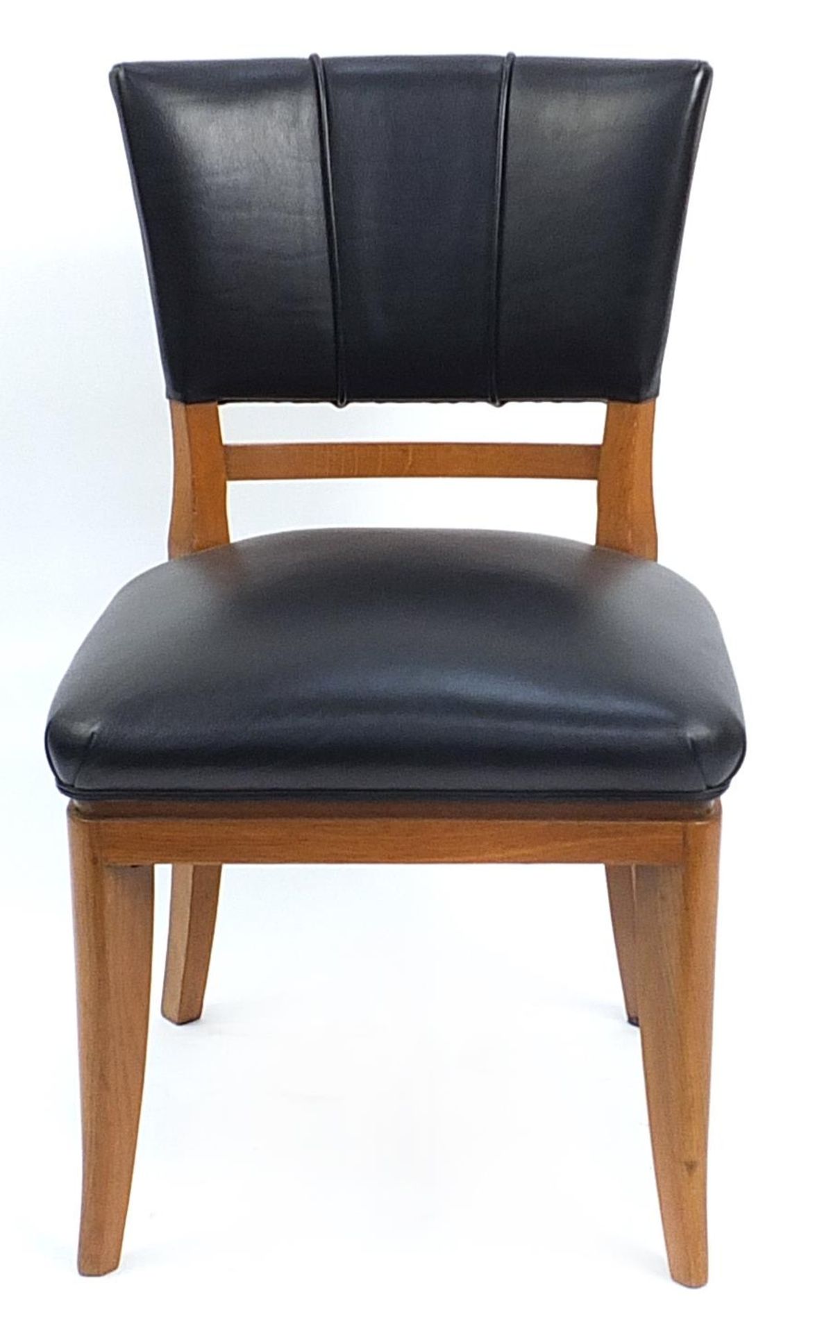 Art Deco fan design oak framed chair with black leather upholstery, 85.5cm high - Image 2 of 3