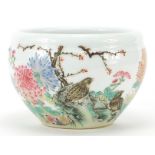 Chinese porcelain planter hand painted in the famille rose palette with two quails amongst