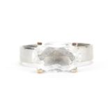 Modernist Finnish 14ct white gold clear stone ring, size P, 4.0g
