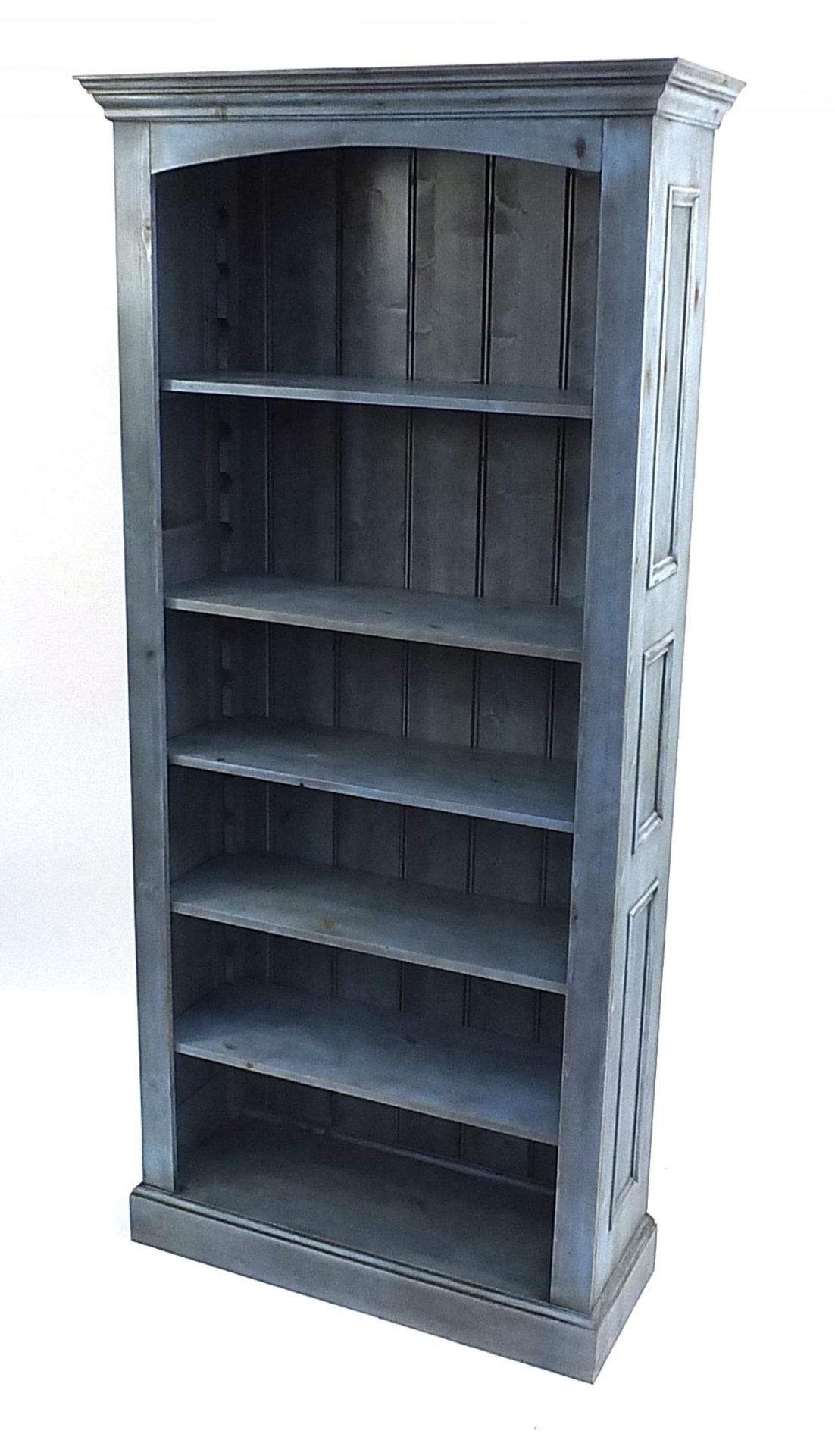 Painted pine six shelf open bookcase with adjustable shelves, 200cm H x 94cm W x 36cm D