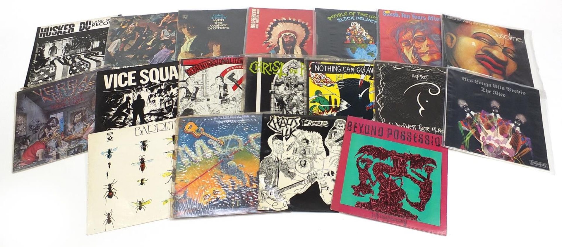 Predominantly rock vinyl LPs including Vice Squad, Syd Barrett and Beyond Possession