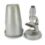 Vintage travelling microscope with case, 19cm high