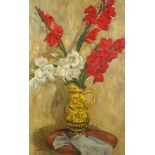 Manner of Laura Knight - Still life flowers in a vase, oil on board, mounted and framed, 66.5cm x