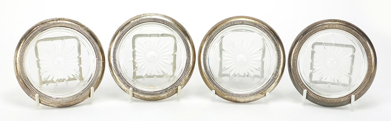 Set of four sterling silver mounted glass coasters, 9.5cm in diameter - Image 2 of 4