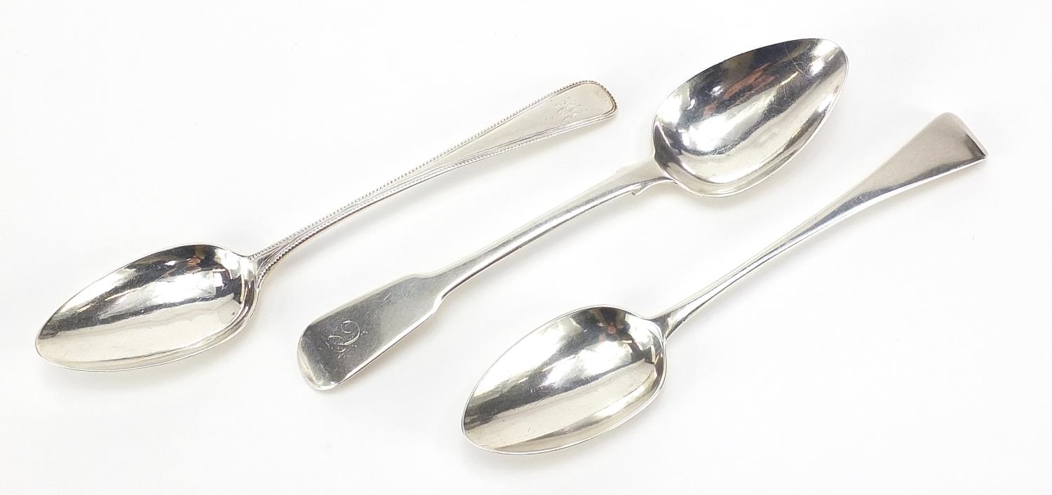 Three George III and later silver spoons, various maker's marks London 1814, 1827 and 1829, each