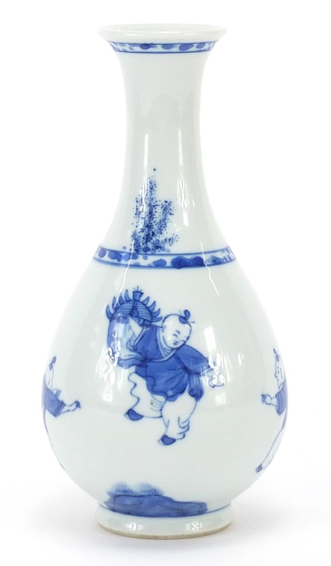 Chinese blue and white porcelain vase hand painted with children playing, 16cm high