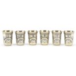 Vasky Aleksandrovich Petrov, Set of six Russian silver gilt engraved liqueur cups, Moscow 1885,