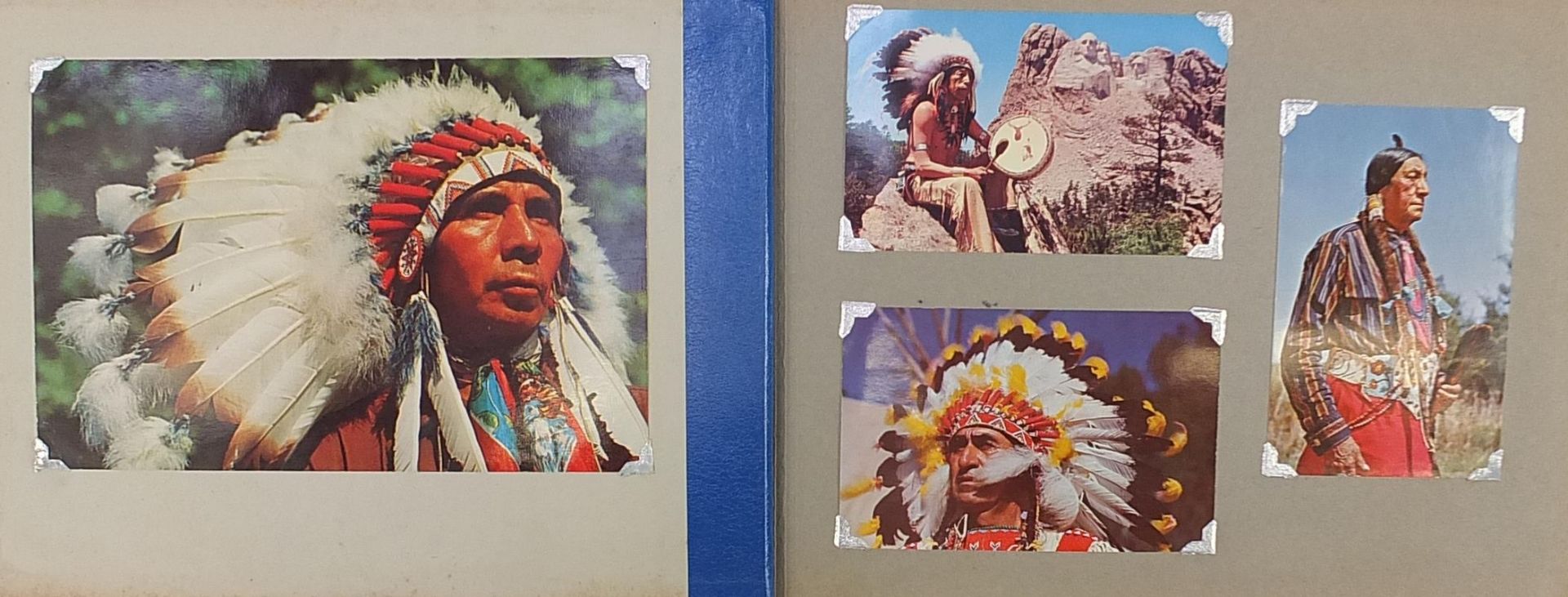 North American Indian photographs, some black and white, arranged in an album