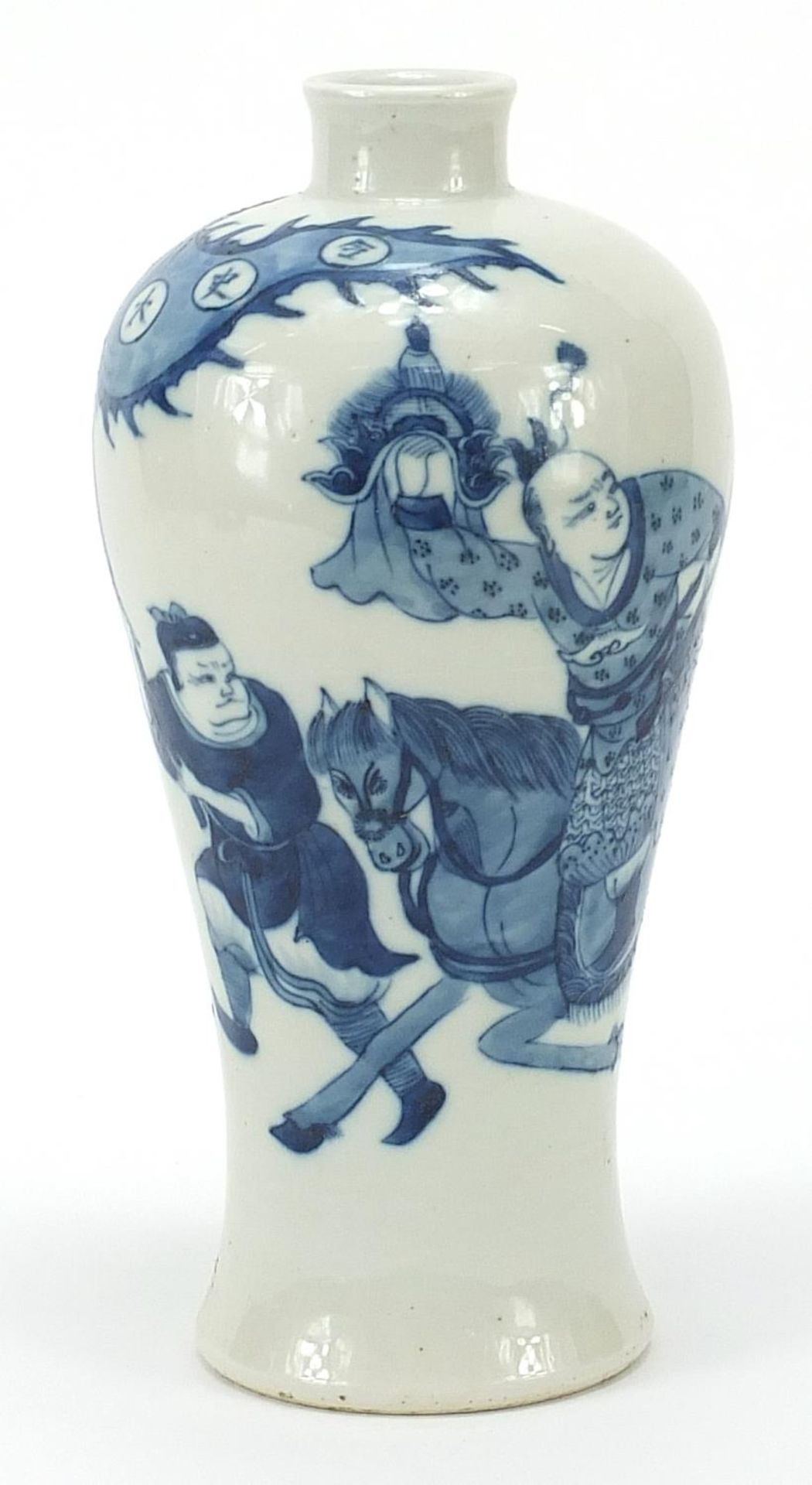 Chinese porcelain baluster vase hand painted with a figure on horseback, Kangxi ring marks to the