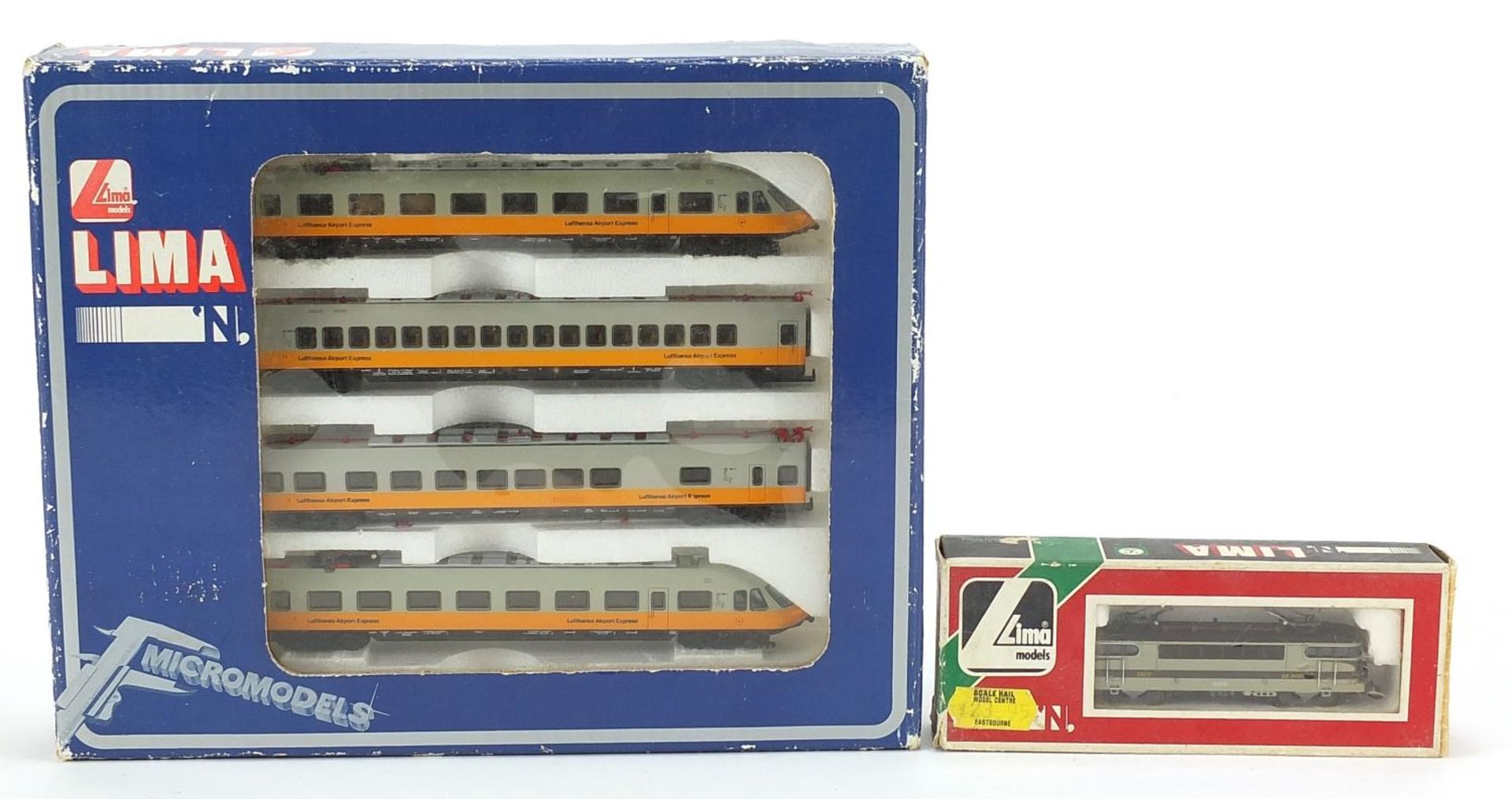 Lima N gauge model railway locomotive sets with boxes comprising four car numbered 163902 and