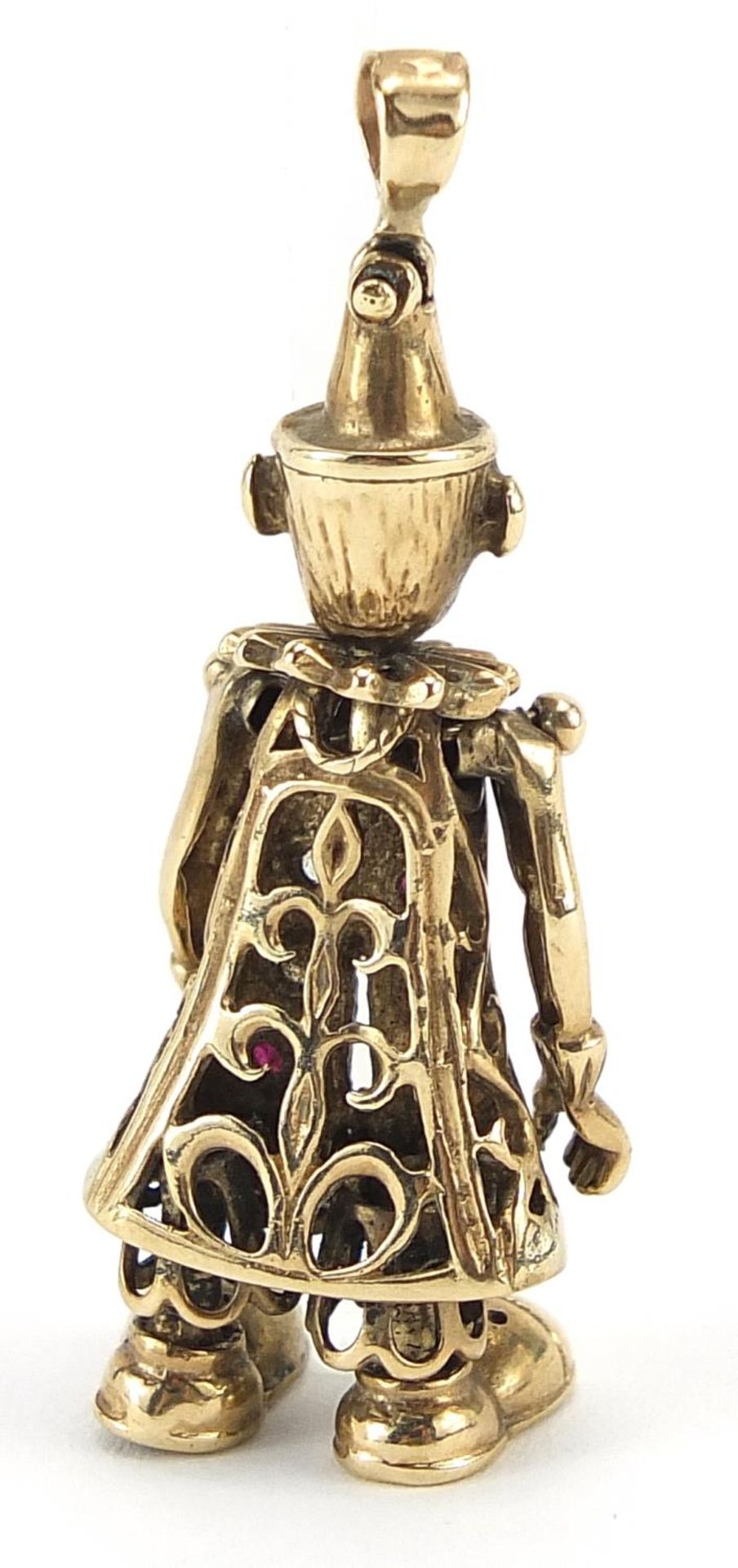 9ct gold articulated clown pendant set with pink and clear stones, 4.5cm high, 6.0g - Image 2 of 3