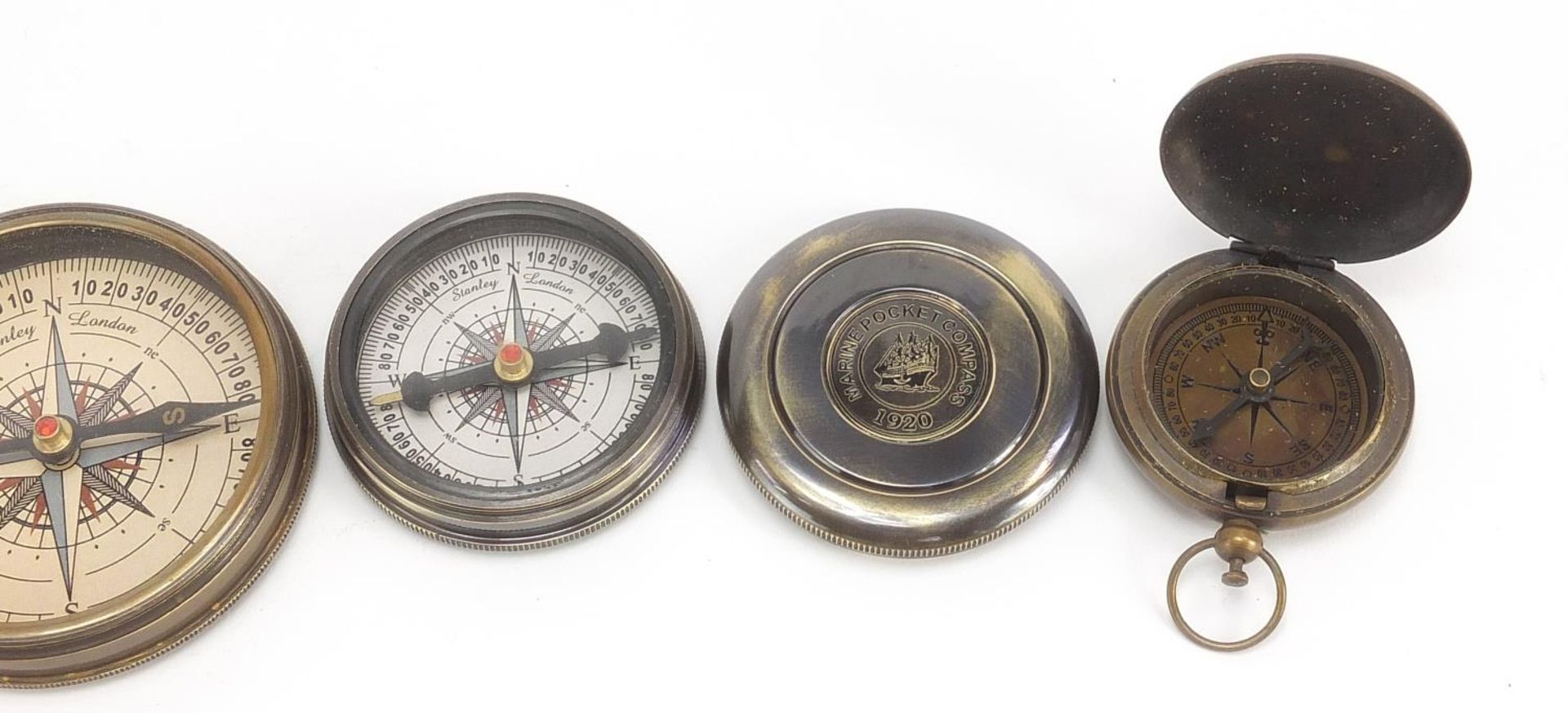 Four brass nautical interest compasses and sun dials, the largest 7.5cm in diameter - Image 3 of 5