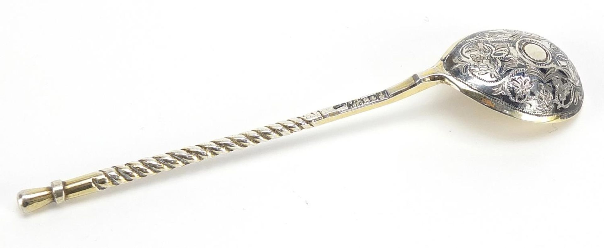 Rusian silver gilt niello work spoon, impressed Russian marks, 14cm in length, 20.8g - Image 2 of 3
