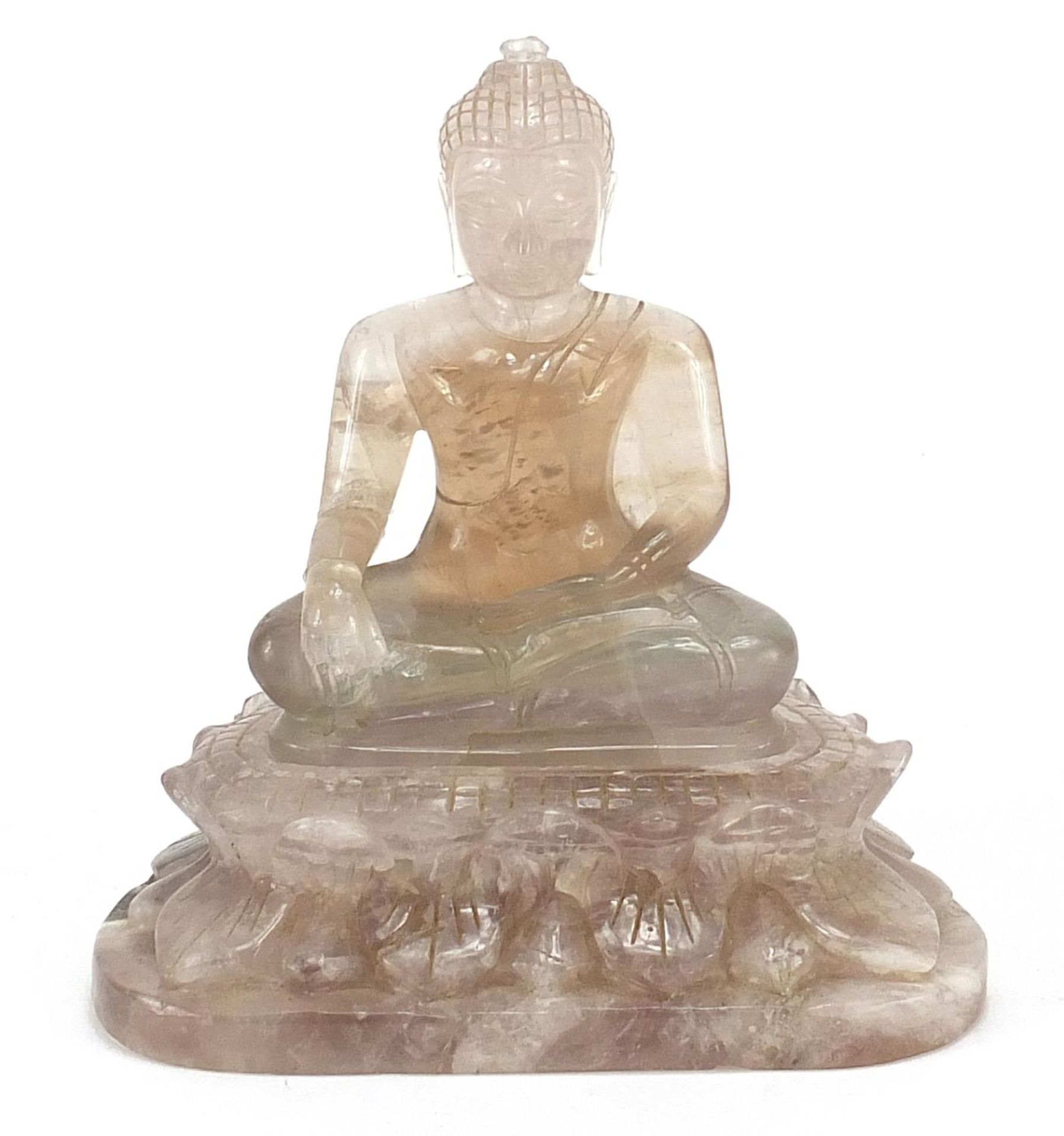 Chinese crystal carving of Buddha on stand, 16cm high