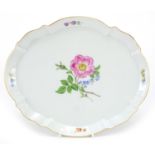 Meissen, German porcelain tray hand painted with flowers, 27cm wide