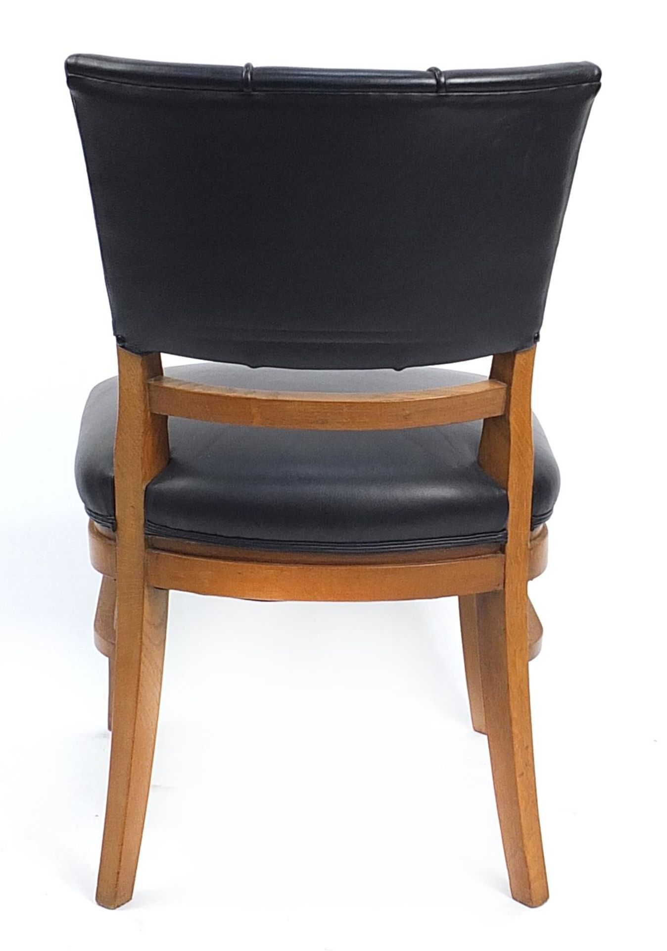 Art Deco fan design oak framed chair with black leather upholstery, 85.5cm high - Image 3 of 3