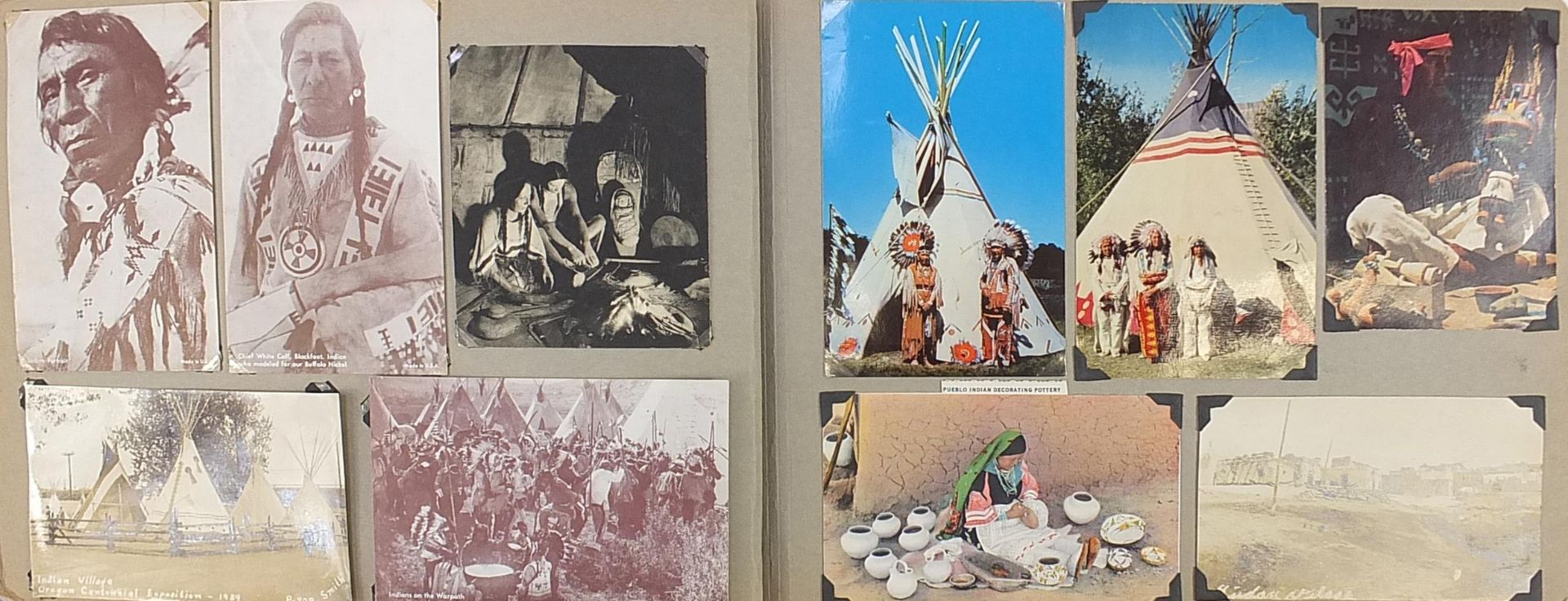 North American Indian photographs, some black and white, arranged in an album - Image 5 of 13