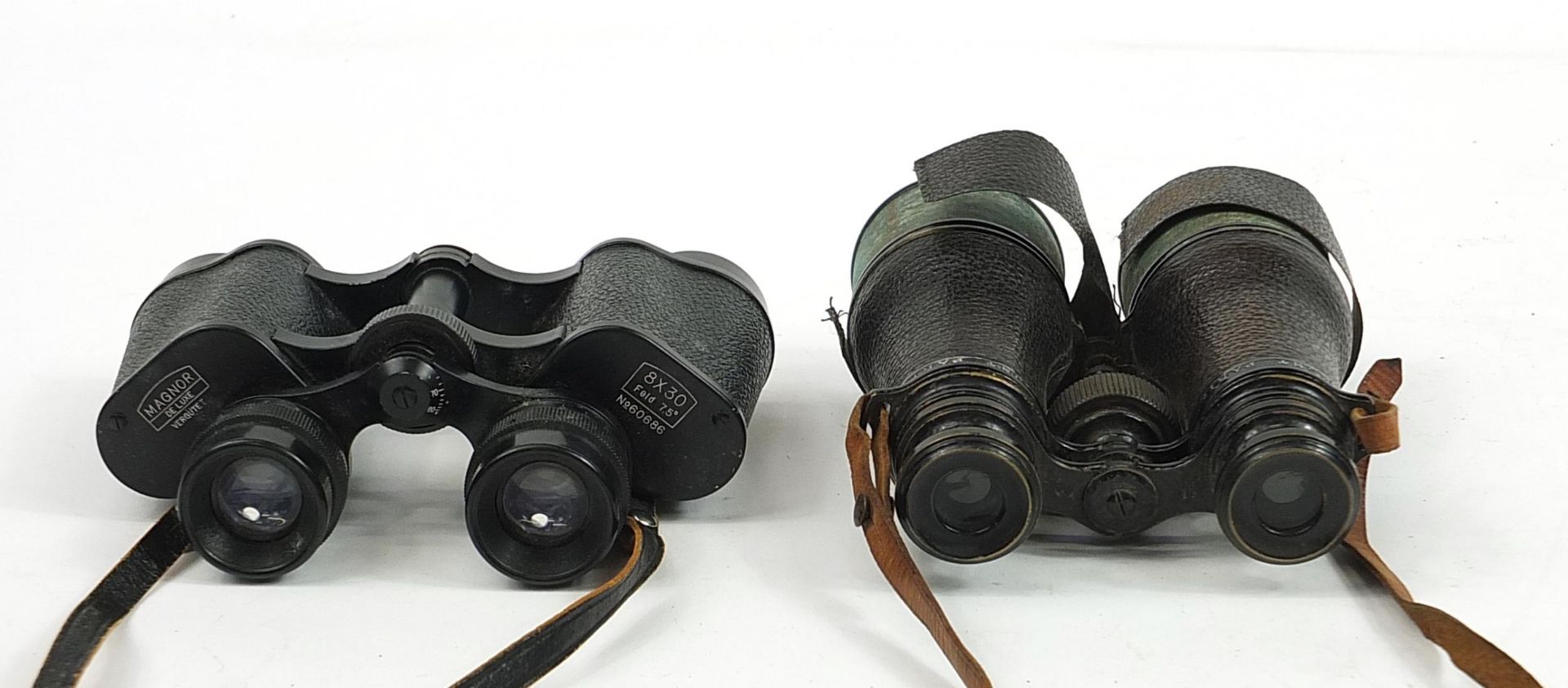 Two pairs of binoculars including one pair of military interest housed in a Colmona Paris leather - Image 3 of 5