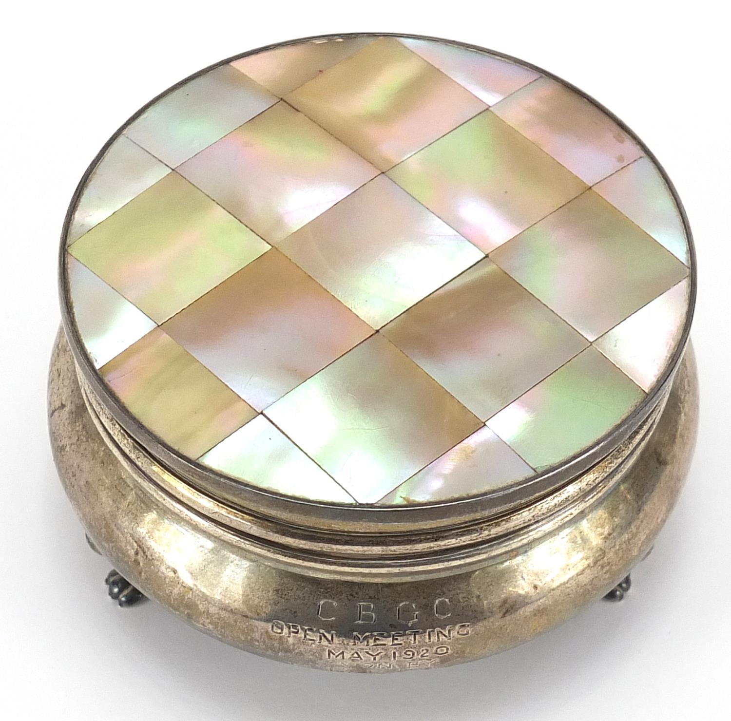 Synyer & Beddoes, George V silver and mother of pearl jewel box with hinged lid and raised on - Image 2 of 5