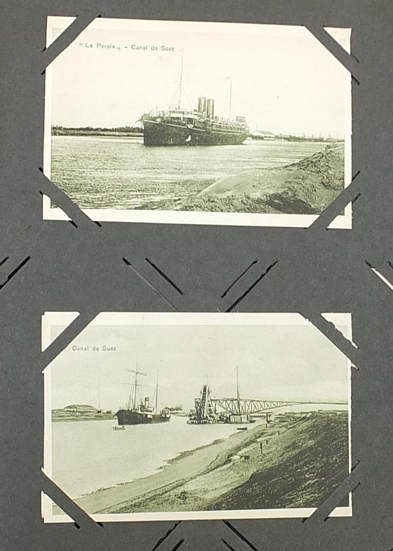Topographical and Naval interest postcards arranged in an album, some photographic including ships - Image 9 of 15