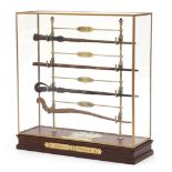 Set of Harry Potter Tri Wizard Champion wands with display case, 44cm H x 42cm W x 14cm D