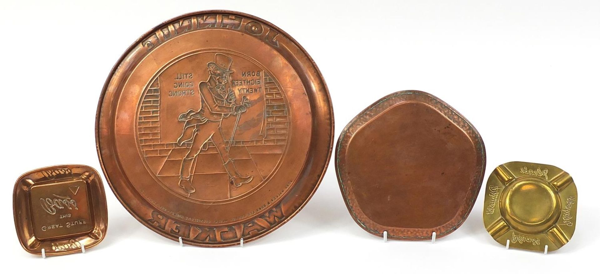 Four copper and brass advertising trays and ashtrays comprising Johnnie Walker, Teacher's Highland - Image 4 of 4