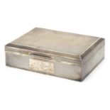 John Rose, Elizabeth II rectangular silver cigar box with engine turned decoration, 4.6cm H x 16.5cm
