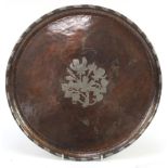 Hugh Wallis, Arts & Crafts copper and pewter tray, 33cm in diameter