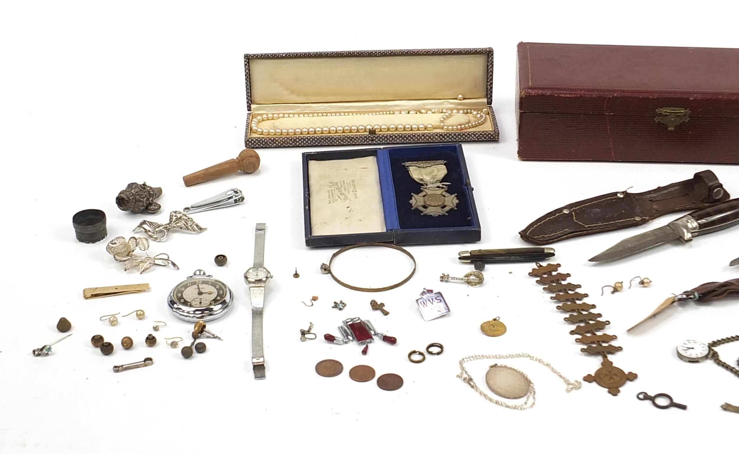 Objects including vintage costume jewellery, Ingersoll pocket watches, pocket knives and simulated - Image 2 of 3