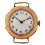 9ct gold ladies wristwatch with enamelled dial, 25mm in diameter, 14.2g