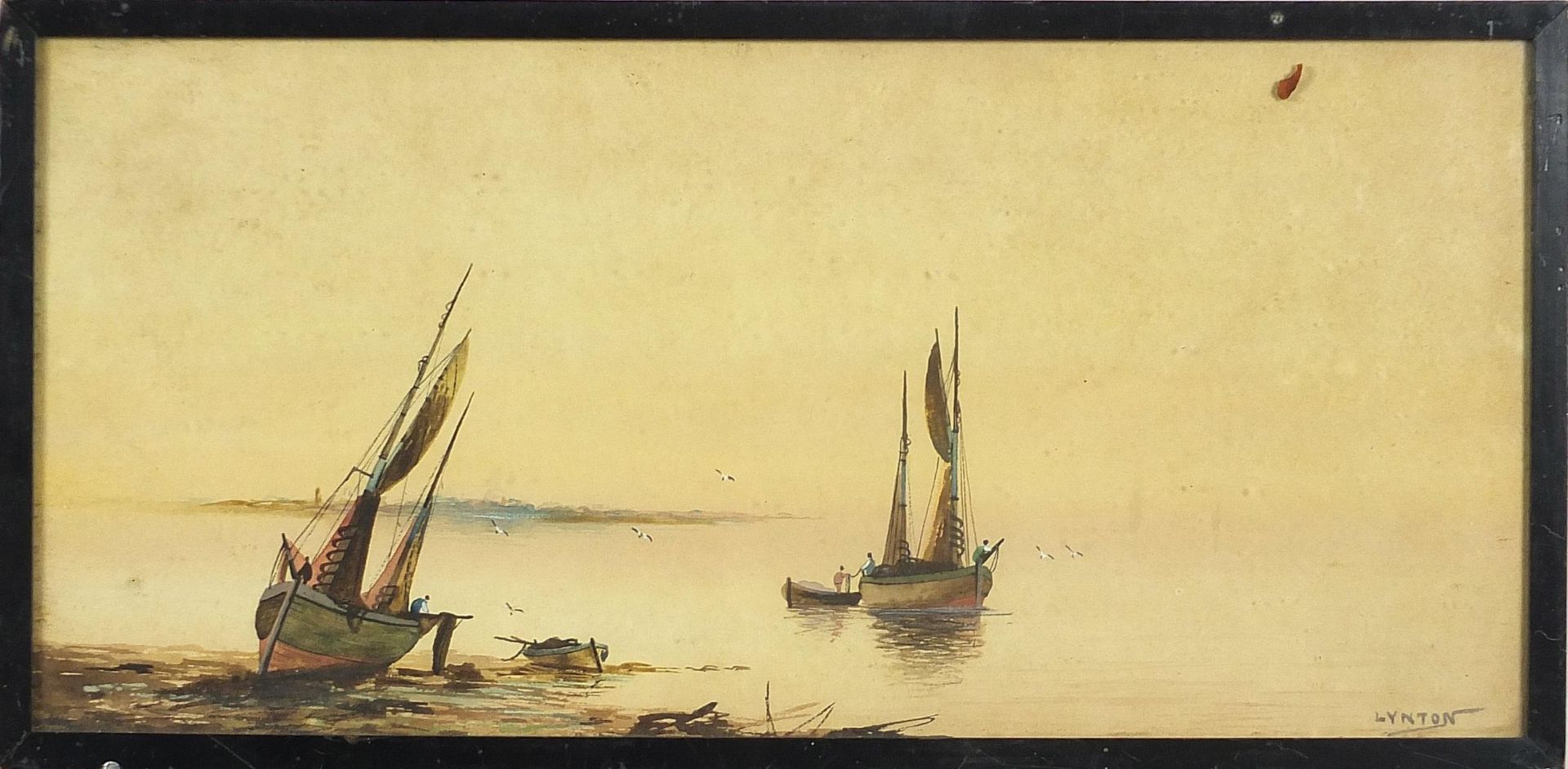 Lynton - Coastal scenes with moored boats, pair of watercolours, The Wembley Galleries labels verso, - Image 8 of 10