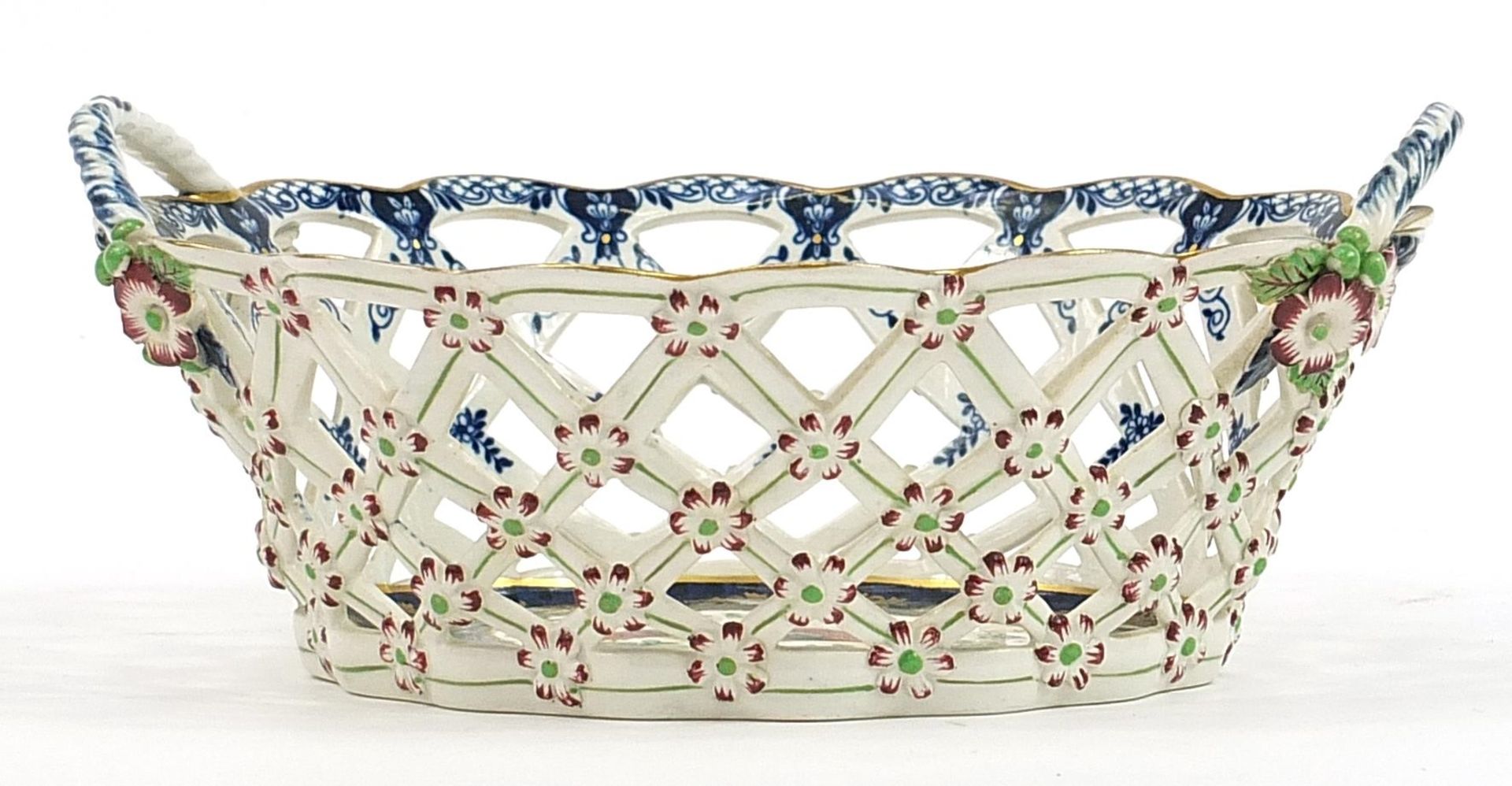 18th/19th century porcelain basket hand painted with birds of paradise and insects in the style of - Image 2 of 5