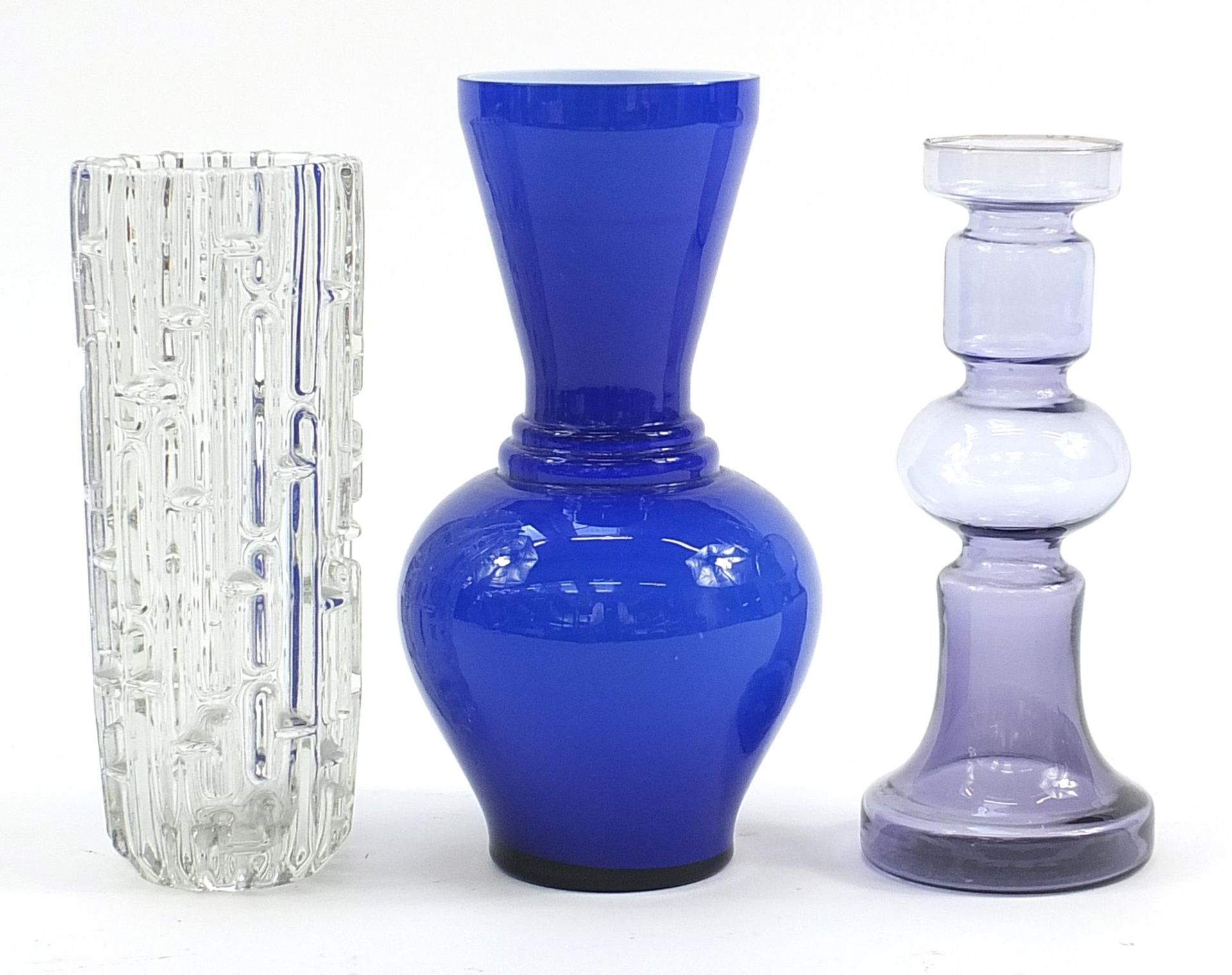 Scandinavian design glassware including a white cased blue glass vase, the largest 28cm high - Image 2 of 3