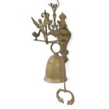 Medieval style brass hanging bell, 34cm high