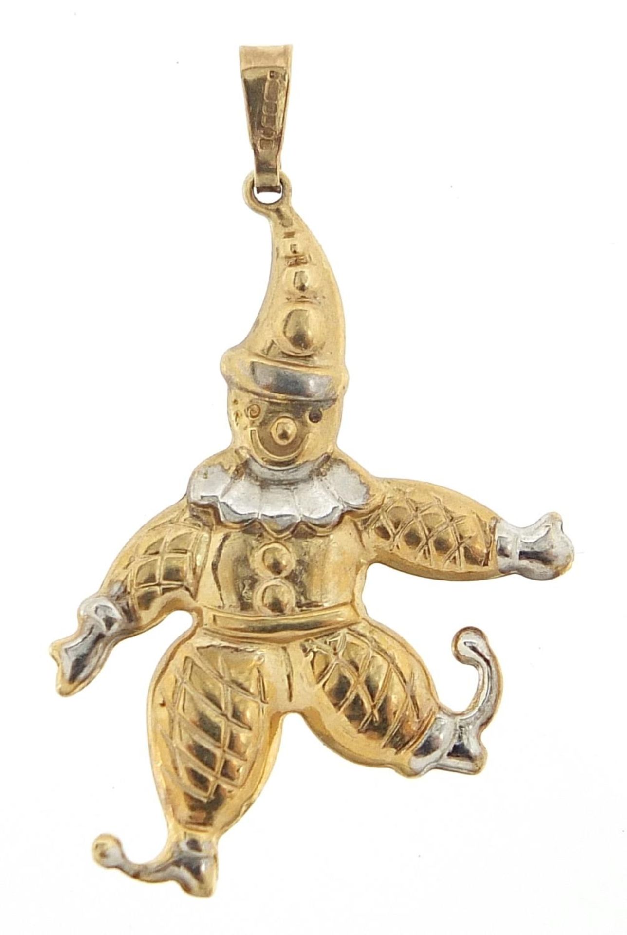 9ct two tone gold clown pendant, 3.8cm high, 1.2g