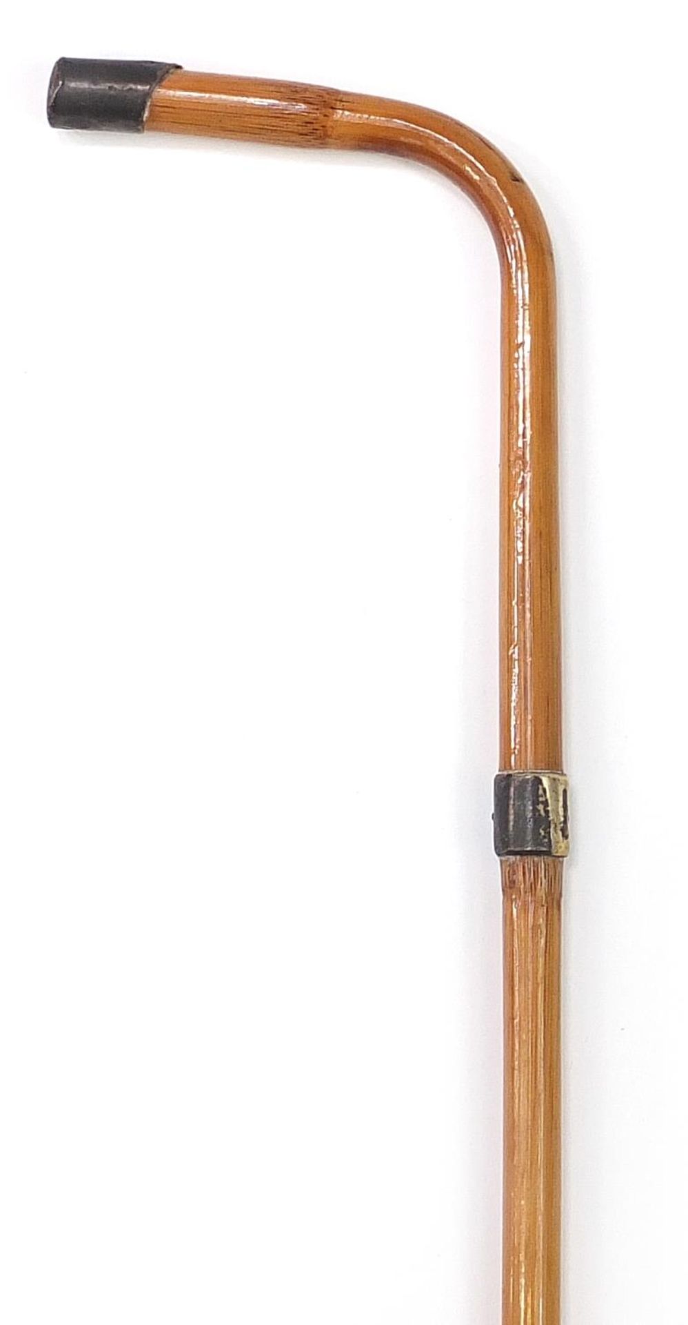 Bamboo walking stick with silver mounts, indistinct Birmingham hallmarks, 91cm in length