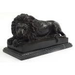 Large patinated bronze study of a lion, signed Barrie, raised on a rectangular black marble base,