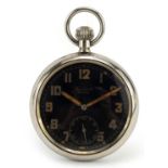 Cortebert Extra, British military issue open face pocket watch with black painted and subsidiary