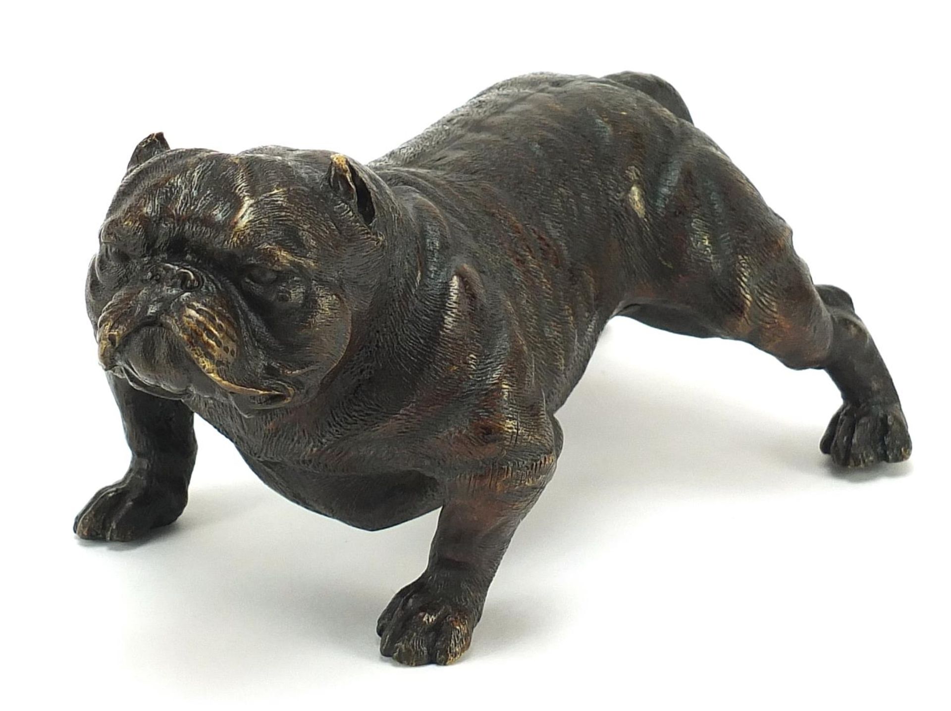Patinated bronze English Bull Terrier, 18cm in length