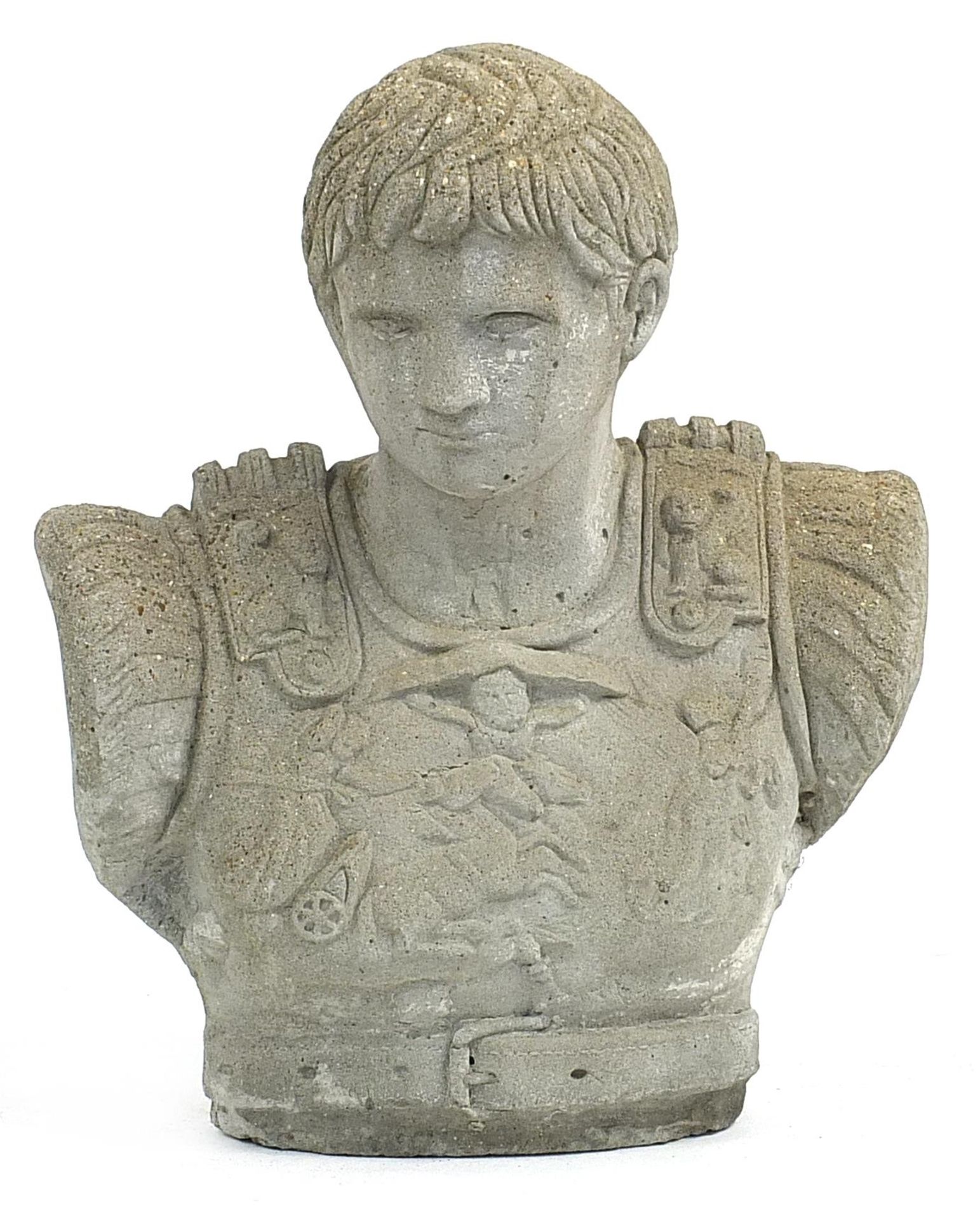 Stoneware garden bust of a Roman Emperor, 56cm high