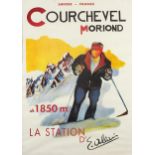 Courchevel Moriond skiing interest poster, framed and glazed, 69cm x 49cm