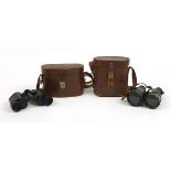 Two pairs of binoculars including one pair of military interest housed in a Colmona Paris leather
