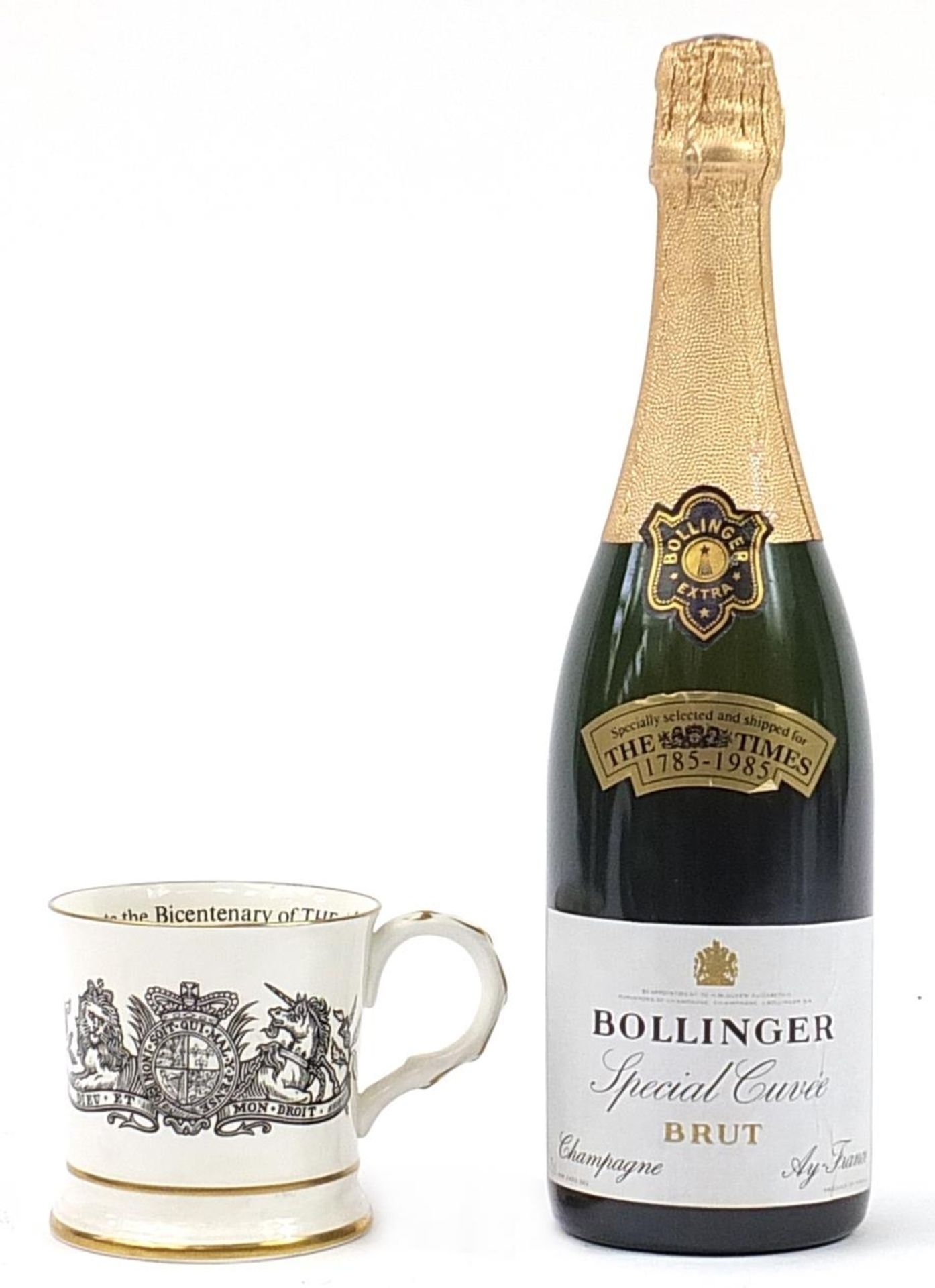 Bottle of Bollinger Champagne selected and shipped for The Times and a commemorative The Times