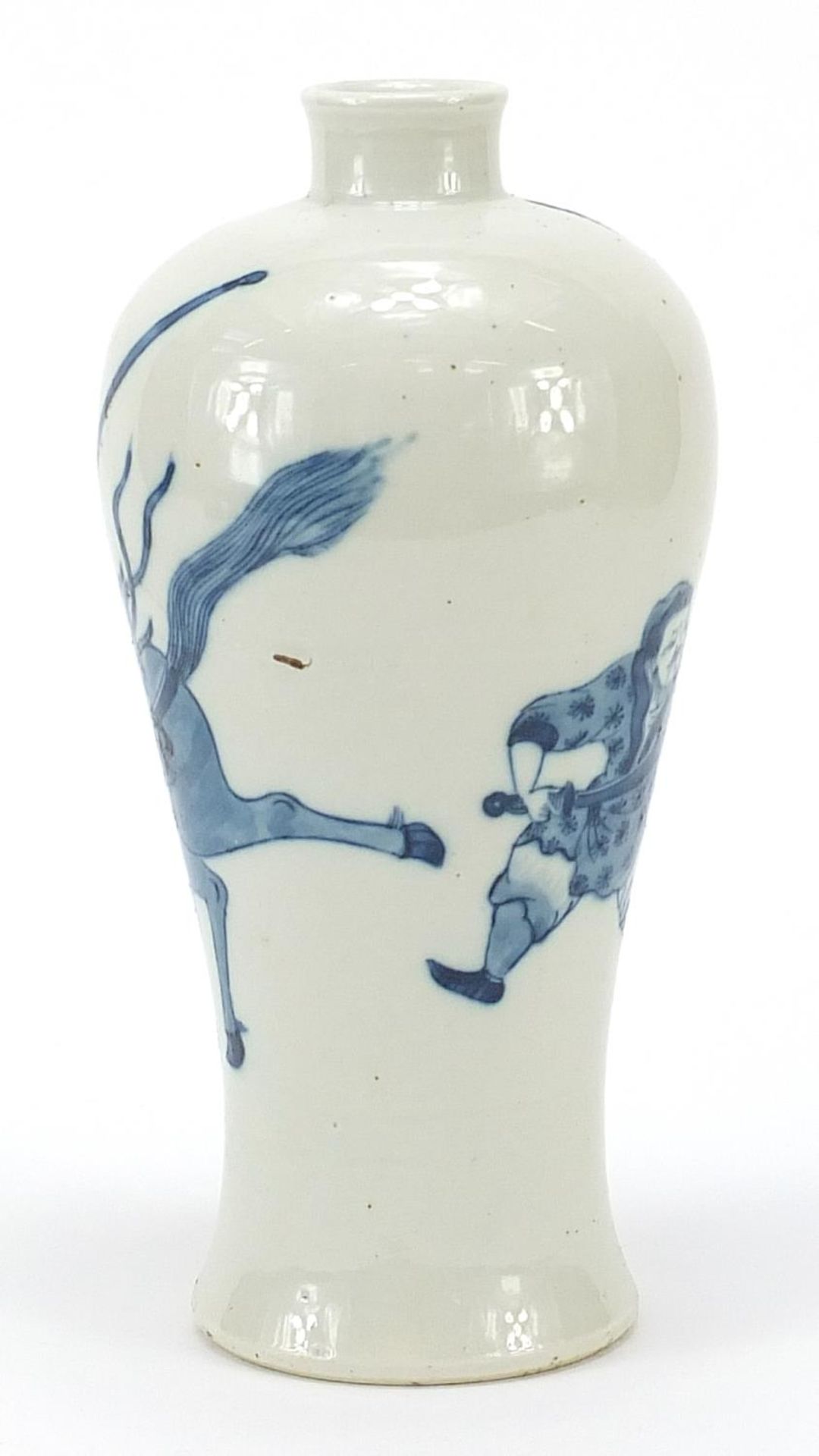 Chinese porcelain baluster vase hand painted with a figure on horseback, Kangxi ring marks to the - Bild 2 aus 3