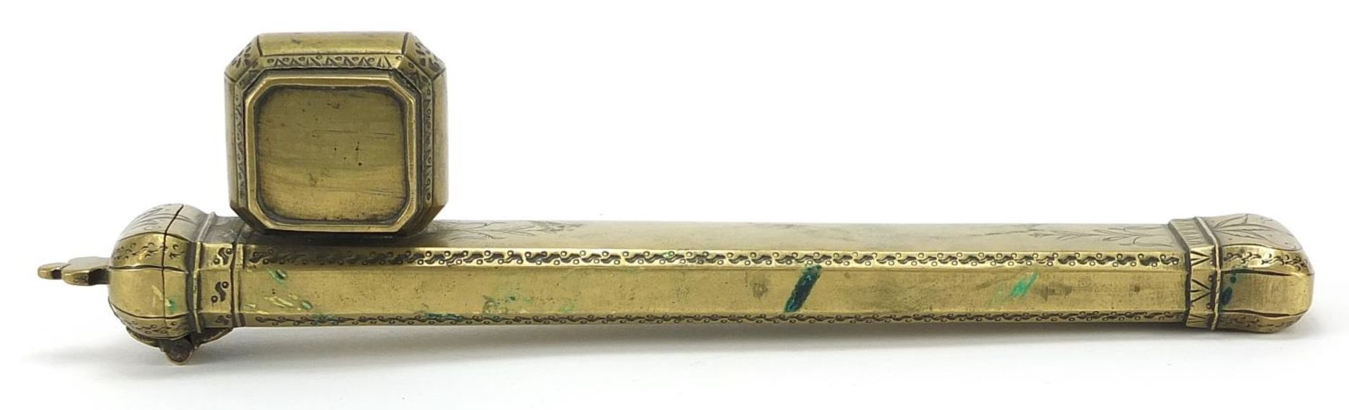 Islamic brass Divit pen box, impressed marks to the top, 5.5cm in length - Image 4 of 4