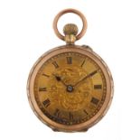 Ladies 9ct rose gold pocket watch with ornate dial, 32mm in diameter, 22.5g