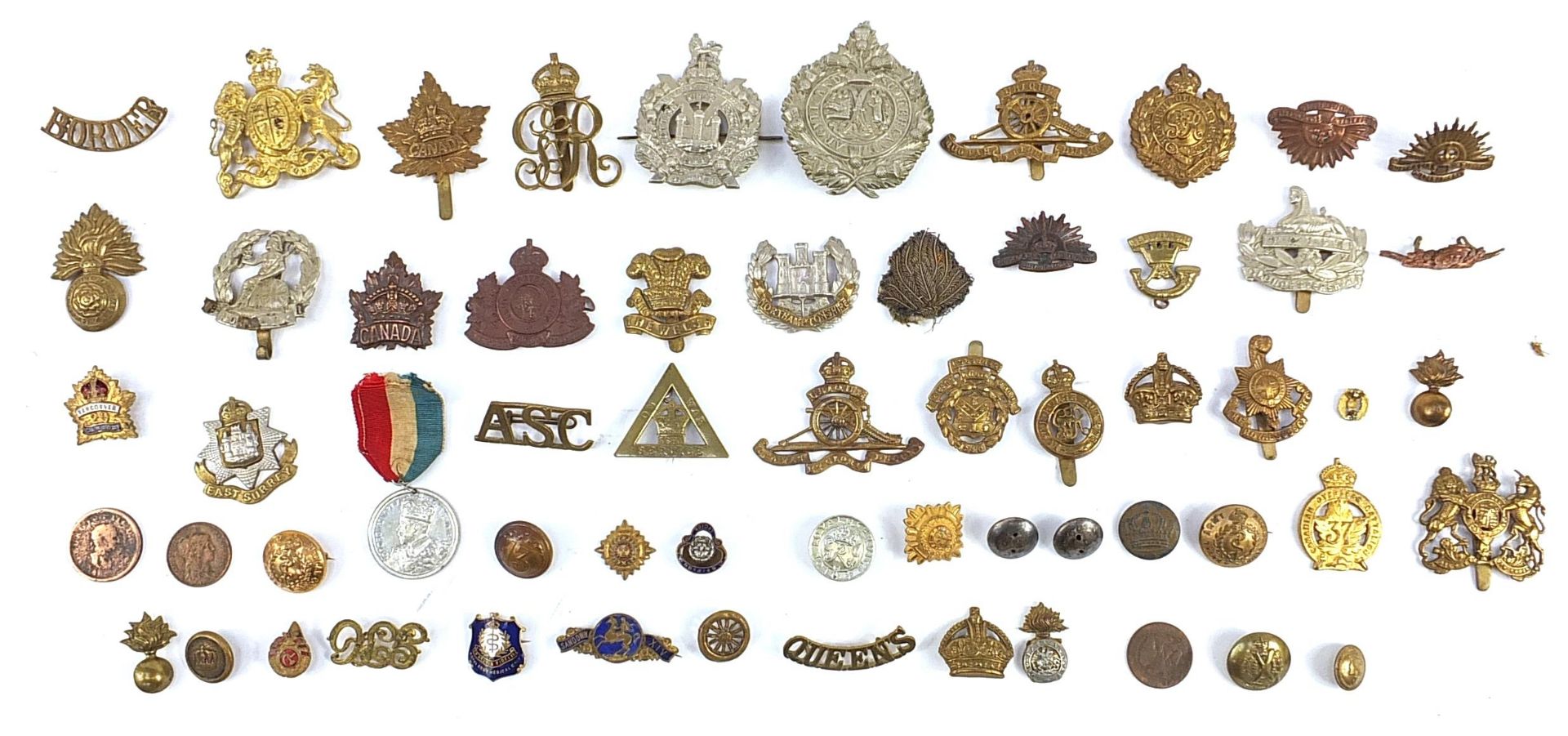 Predominantly military interest badges including King's Borders Own, Argyll & Sutherland and