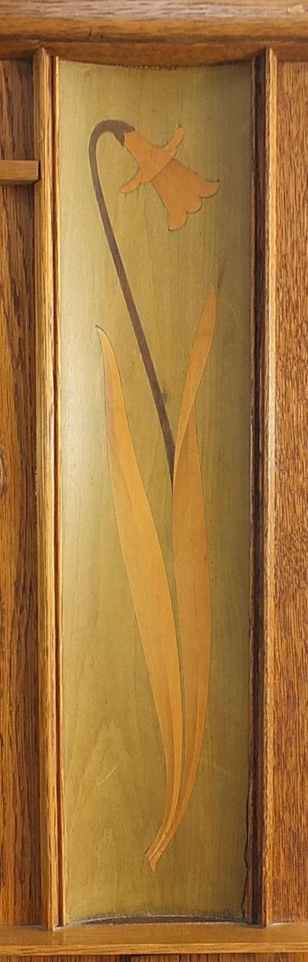 Manner of Baillie Scott, Liberty & Co Arts & Crafts oak wardrobe with mirrored door inlaid with daf - Image 4 of 5