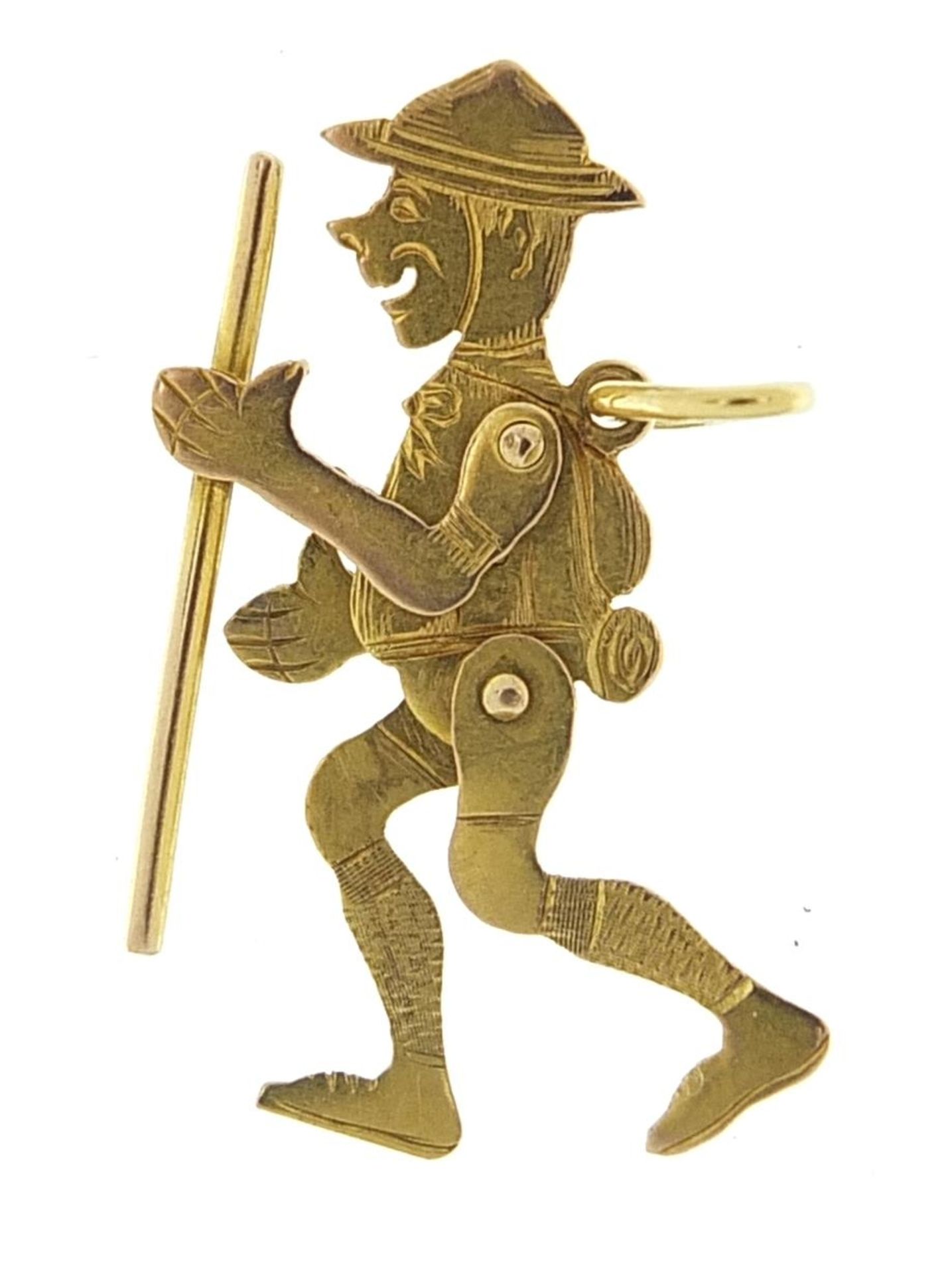 9ct gold scout charm with articulated limbs, 2.6cm high, 1.2g